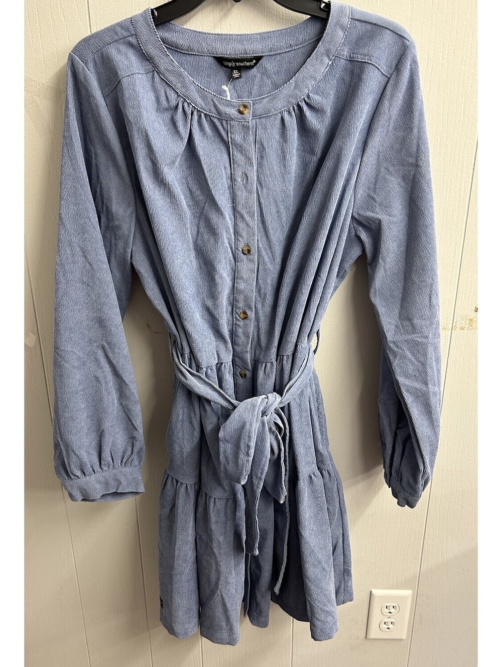 Simply Southern Dress. Blue Corduroy. Long Sleeves. Button Front Size XL.  NWT.
